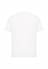White cotton t-shirt featuring a crew neck, short sleeves, and a plain back. Smooth texture with no visible patterns or accents.