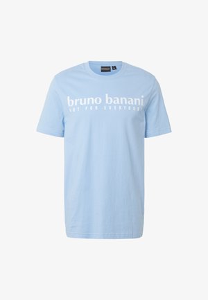 Světle modré tričko s krátkým rukávem s bílým nápisem „bruno banani NOT FOR EVERYBODY“ na přední straně, s kulatým výstřihem.