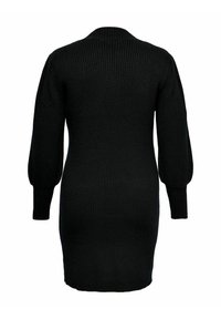 Robe noire en maille côtelée avec de longues manches ballon et des poignets ajustés, vue de dos.
