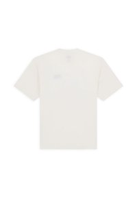 Camiseta de manga corta en algodón color blanco roto. Diseño simple con escote redondo. Sin patrones ni adornos visibles en la parte posterior.