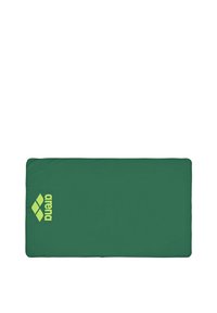 Groene zwemtas met een zachte, textuur oppervlakte. Heeft een groot logo in felgroen en een rechthoekige vorm.