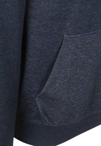 Navyblauwe sweatshirt van een gestructureerde stof, met een voorvak en ribgebreide manchetten aan de onderkant, die een casual ontwerp laat zien.