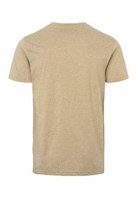 Tricou crem cu mânecă scurtă, cu o textură netedă, guler rotund și un design simplu, având o culoare uniformă și solidă pe întreaga țesătură.