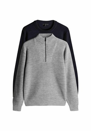 REGULAR FIT - 2 PACK AND ZIP NECK  - Jumper - navy blue brown