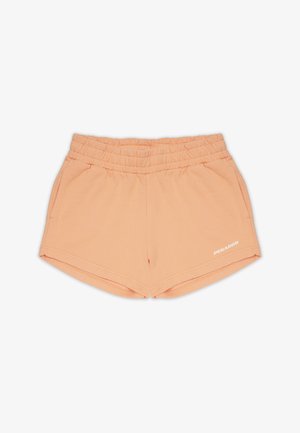 Ροζ σορτσάκια από μαλακό ύφασμα, με λάστιχο στη μέση, πλάγιες τσέπες και ένα μικρό λευκό λογότυπο "PEGADOR" στην μπροστινή πλευρά.