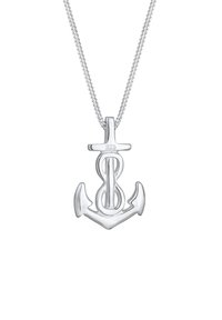 Silberner Ankeranhänger mit polierter Oberfläche, der ineinander verschlungene Schlaufen und eine robuste Kette präsentiert. Mit "925" für Sterlingsilber graviert.