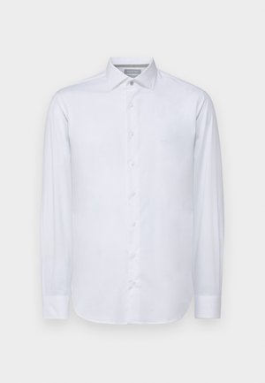 Witte lange mouwen shirt van gladde stof, met een klassieke kraag en centrale knoopsluiting, met een subtiele logoaccent.