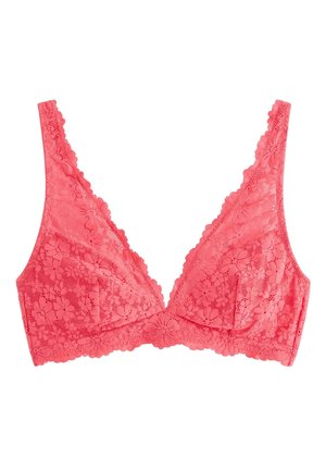 Rode kanten bralette met bloemmotieven, gegolfde randen en brede bandjes, ontworpen voor lichte ondersteuning.