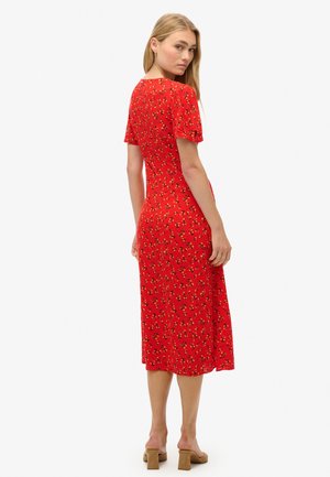 Superdry & Co PRINTED BUTTON-UP SHORT SLEEVE MIDI TEA - Vestido camisero - rosy ditsy red