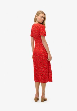 Superdry & Co PRINTED BUTTON-UP SHORT SLEEVE MIDI TEA - Vestido camisero - rosy ditsy red