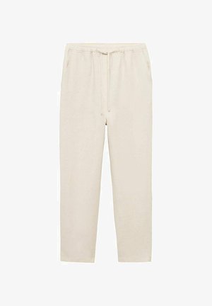 Hellbeige, lässige Hose mit elastischem Bund und Kordelzug, ausgestattet mit seitlichen Taschen und einem umgeschlagenen Saum.