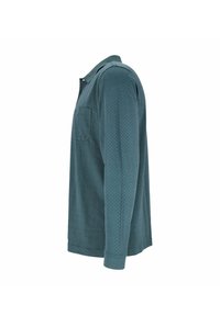 Langärmliges Hemd in Teal mit strukturiertem, gemustertem Stoff. Verfügt über einen knöpfbaren Kragen und eine Brusttasche. Schlanker, gerader Schnitt.