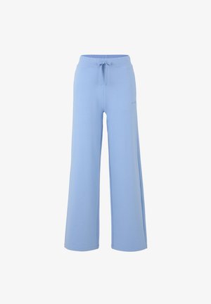 Pantalones de chándal de pierna ancha en azul claro con una cintura elástica ajustable, fabricados en un tejido suave, con un logotipo sutil en el lado.