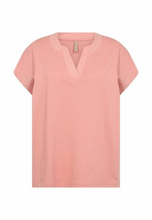 Korte mouwen, V-hals t-shirt van lichtroze katoen, met een relaxed fit en een zachte textuur zonder zichtbare patronen of accenten.