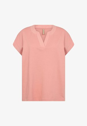 Korte mouwen, V-hals t-shirt van lichtroze katoen, met een relaxed fit en een zachte textuur zonder zichtbare patronen of accenten.