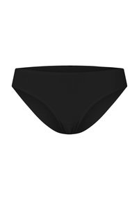 Svart bikiniunderdel med en slät, matt yta. Har en låg midja och sömlösa kanter för extra komfort. Ingen synlig hårdvara eller mönster.