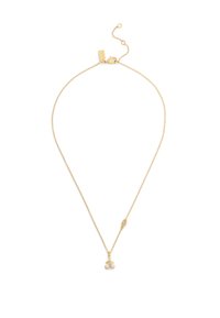 Gouden ketting met een delicate schakel, voorzien van een kersbloesemhanger versierd met kleine heldere kristallen. Sluiting met een kreeftsluiter.