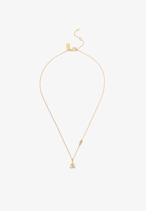 Gouden ketting met een delicate schakel, voorzien van een kersbloesemhanger versierd met kleine heldere kristallen. Sluiting met een kreeftsluiter.