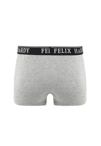 Ανοιχτό γκρι ανδρικά boxer briefs με μαύρη μέση που φέρει λευκή γραφή «FELIX HARDY», απεικονίζονται από πίσω σε λευκό φόντο.