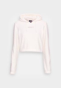 Geknipte witte hoodie van zacht, gestructureerd materiaal. Voorzien van een trekkoordcapuchon en een klein logo op de borst. Lange mouwen met ribgebreide manchetten.