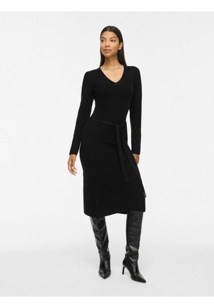VILA, MIDI DRESS VIGRY LONG SLEEVED - Robe pull - black