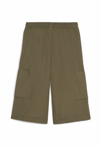Olivgröna cargoshorts med elastisk midja, två sidofickor och mjukt, lättviktsmaterial för komfort och enkel rörelse.