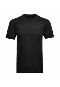 Sort kortærmet t-shirt lavet af glat bomuldsstof. Klassisk crew neck design, uden synlige mønstre eller logoer. Standard pasform.