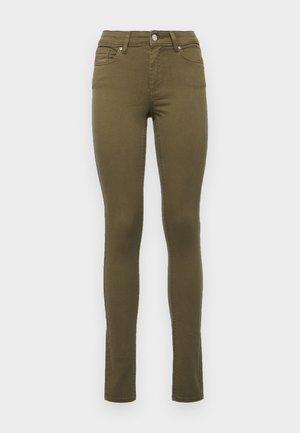 Olijfgroen slim-fit jeans van een katoenmix, met een standaard taille, vijf zakken en subtiele stikdetails langs de naden.