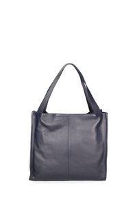 Borsa a spalla in pelle blu navy con due manici testurizzati, forma rettangolare e cuciture visibili. Finitura liscia senza ulteriori decorazioni.