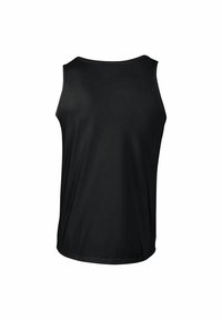 Svart ärmlös linne med rund halsringning. Tillverkad av ett slätt tyg med en avslappnad passform, med en rundad nederkant.