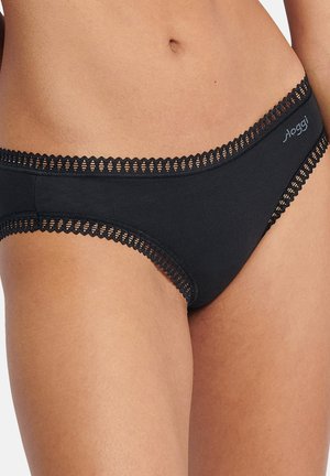 Zwarte bikini briefs met decoratieve kanten rand langs de randen. Gemaakt van een zachte stof, met een logodetail aan de zijkant.