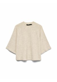 Pull en mélange de laine beige à col rond avec des manches larges arrivant au coude et une coupe décontractée et ample.