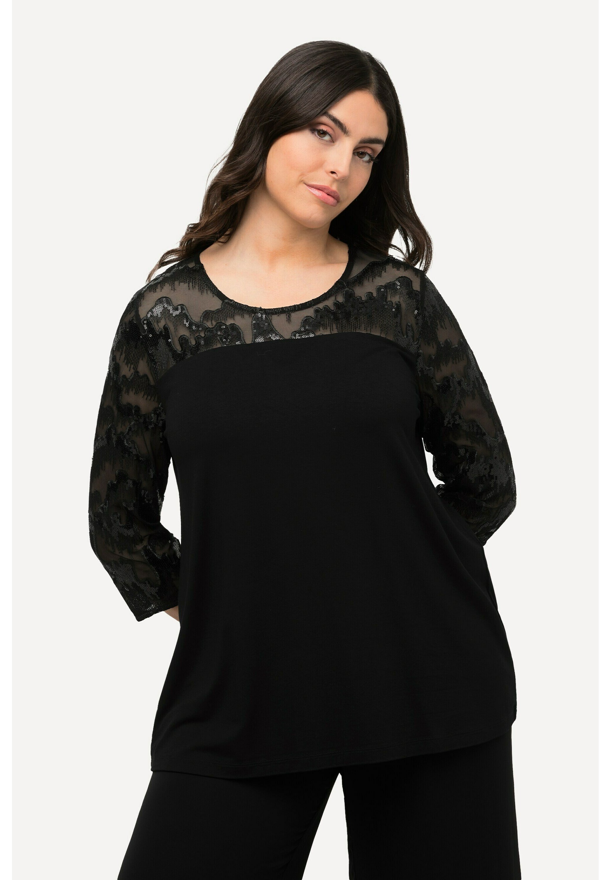 Ulla Popken Damen T-Shirt Mit Spitzeneinsatz Und Rüsche – Lässiges Shirt Mit Femininen Details