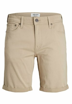 Beiga bomullsshorts med uppvikta fållar, med en knapp- och dragkedjestängning, framfickor och en etikett på insidan av midjebandet.