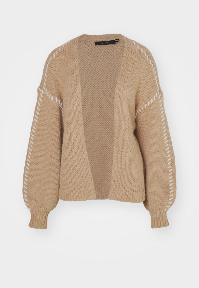 Vero Moda FENG LS V-NECK GA BOO - Vest - silver mink/snow white/beige ...