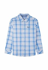 Koszula z długim rękawem, w jasnoniebieską i białą kratkę. Wykonana z tkaniny o gładkiej strukturze. Posiada kołnierzyk i haftowane logo.