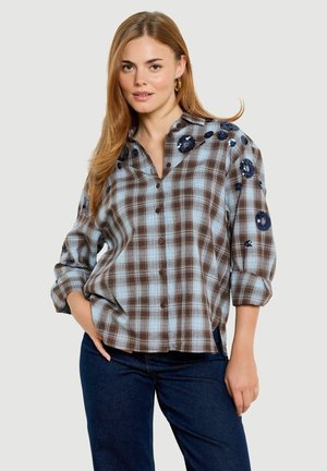 LolaLiza, EMBROIDERED CHECKED SHIRT EMBROIDERED CHECKED SHIRT - Button-down blouse - brown dark chocolate