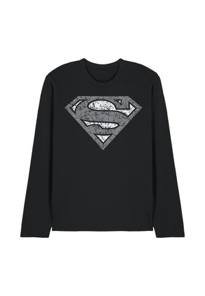 Black long-sleeve shirt with a large, distressed gray Superman logo centered on the chest.