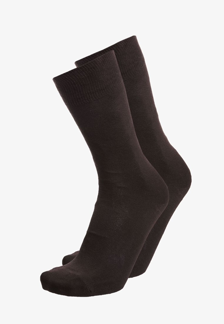 Black cotton socks with a reinforced toe and heel. Features a ribbed cuff for secure fit. Standard crew length with a smooth texture.