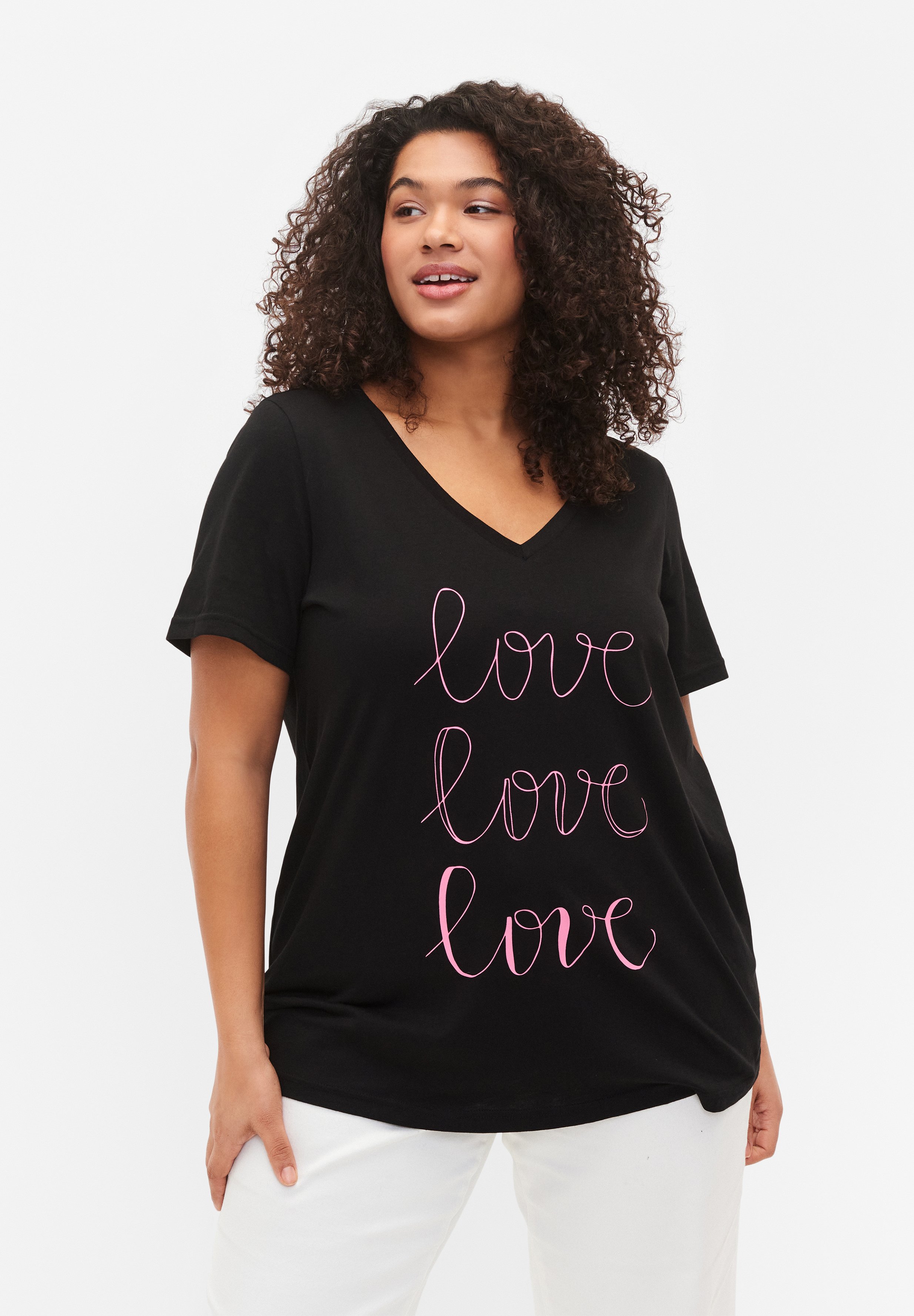Zizzi Damen Basic T-Shirt V-Ausschnitt - 100% Baumwolle Größe 42-60