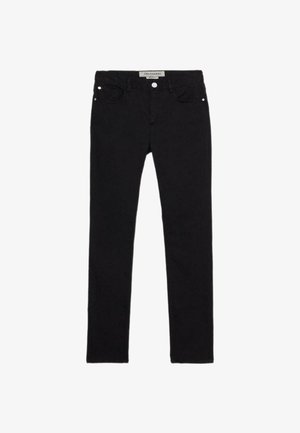 Zwarte spijkerbroek van denim met een slim fit, vijf zakken, knoopsluiting en subtiele stikseldetails. Soepele textuur en klassiek ontwerp.