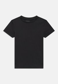 Tricou scurt cu maneca neagră, confecționat din bumbac, cu gât rotund și un design simplu, fără modele sau accente.