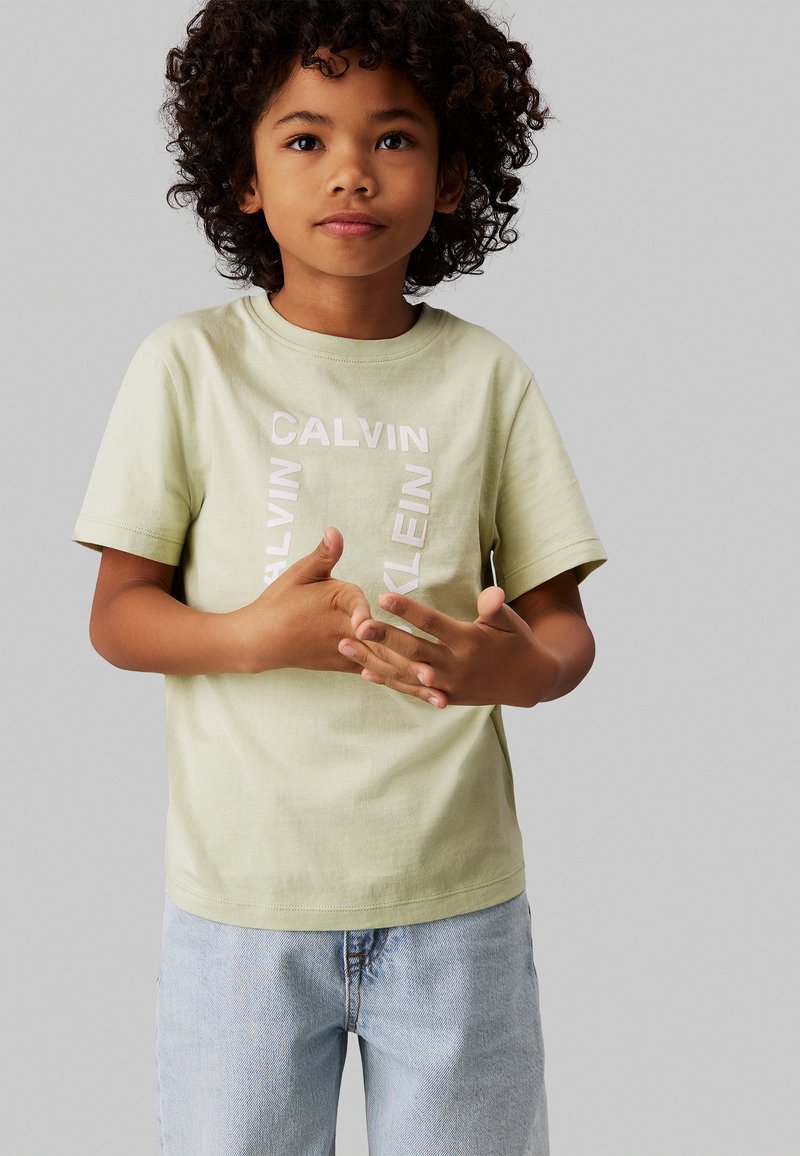 Calvin Klein Jeans MAXI HERO FLOCK LOGO - Apdrukāts T-krekls - celadon green