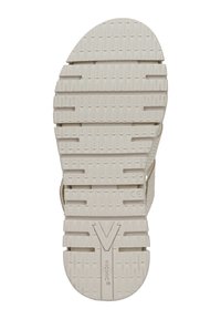 Schoenzool met gestructureerd oppervlak met horizontale en verticale groeven. Gemaakt van duurzaam rubber in een lichtbeige kleur. Inclusief Vionic-logo.