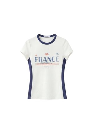Stradivarius, CONTRAST NECK T-SHIRT WITH SLOGAN - Print T-shirt - dark blue