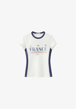 Stradivarius, CONTRAST NECK T-SHIRT WITH SLOGAN - T-shirt imprimé - dark blue