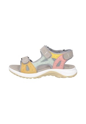 Sandalia multicolor con puntera abierta, correas ajustables, suela acolchada y paneles de malla transpirables en una suela exterior resistente.