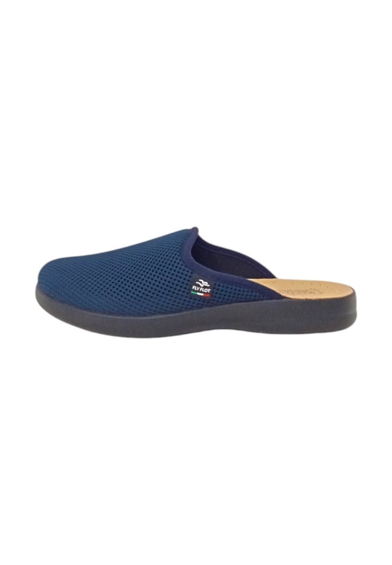 Zoccoli blu navy senza lacci con tomaia in rete traspirante, soletta morbida e suola in gomma. Caratterizzati da un piccolo logo sul lato.