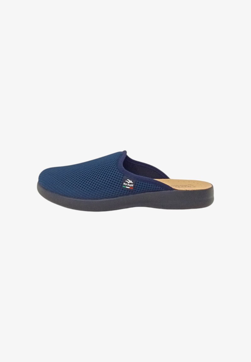 Zoccoli blu navy senza lacci con tomaia in rete traspirante, soletta morbida e suola in gomma. Caratterizzati da un piccolo logo sul lato.