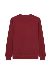 Bordeauxfarbener Rundhals-Sweatshirt mit langen Ärmeln, aus weichem Material gefertigt. Verfügt über gerippte Bündchen und Saum, glatte Textur, keine Muster oder Akzente.
